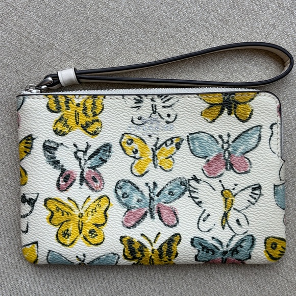 Coach White Leather Butterfly Corner Zip Wristlet - Picture 1 of 8